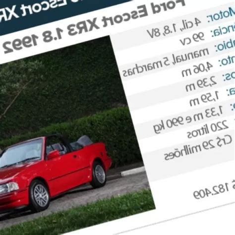 Ford Escort III 1.6 XR3i Ficha Técnica